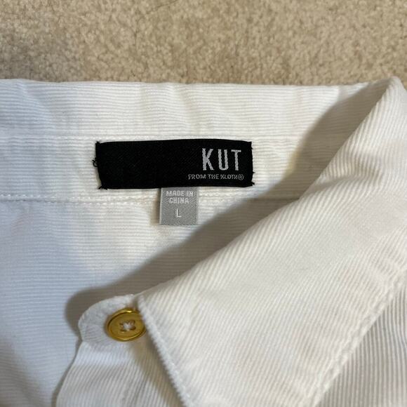 Kut from the Kloth White Corduroy Long Sleeve Shirt Gold Buttons Size Large NWOT - Picture 6 of 6